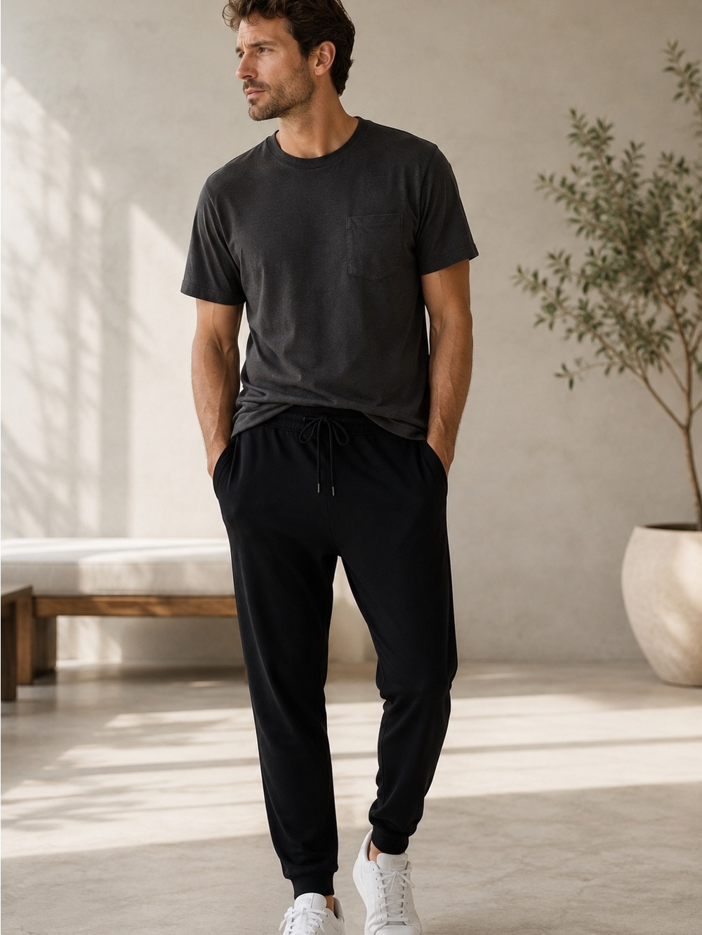 Bleusalt Men’s Classic Tencel Jogger Sweatpants Black XL Made in USA